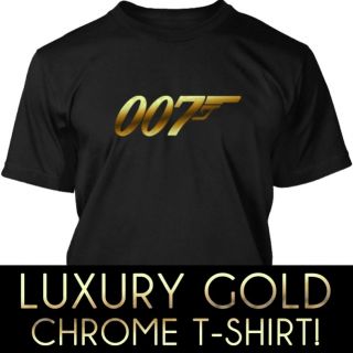 007 James Bond Golden Gun Skyfall Luxury Gold Chrome Vinyl T Shirt XS