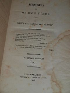 General James Wilkinson 1st Edition 3 Vols Memoirs 1816