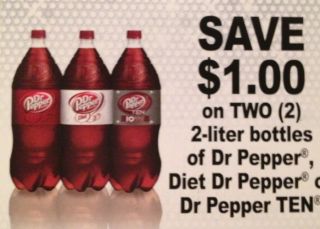 10 Coupons $1 2 Any 2L Bottles of Dr Pepper Diet or Ten