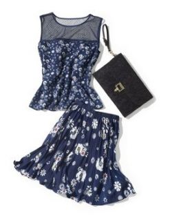 Jason Wu for Target Navy Floral Sleeveless Top Pleated Skirt Lace