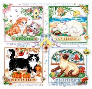 Janlynn Stamped Cross Stitch Kit 14 x 14 Four Seasons Cats Sale 023