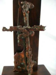 Abstract Metal and Wood Cross Sculpture Brandl 1972