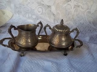 James w Tufts Quadruple Plate Sugar Bowl Pot and Silver Plate Tray