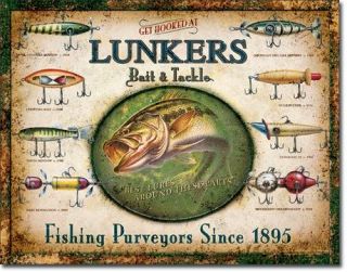 1757 Metal Tin Sign Lunkers Lures Decor Made in USA Dav Life Member