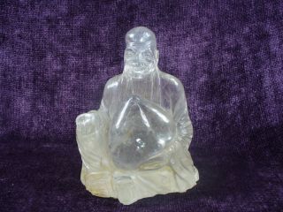 Antique Chinese Carved Rock Crystal Figurine Shoulao 5 5 High