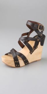 Belle by Sigerson Morrison Crisscross Strap Sandals on Wooden Platform