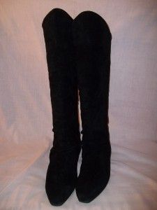 Vintage 80s Jasmin Black Suede Knee High Boots 6 5