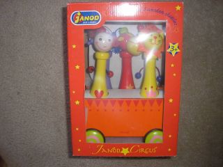 New Janod Circus Carriage 5 Wooden Skittles Bowling Set