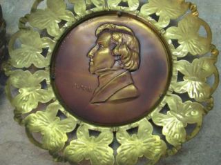 Vtg Brass Composer Plates England Chopin Bach Beethoven Brahms