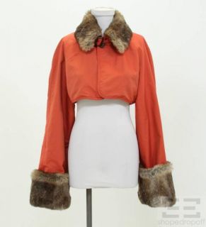 Jean Paul Gaultier Orange Taffeta Rabbit Fur Cropped Jacket Size 10