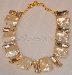 Kenneth Jay Lane Gold White Pearl Cry Bar Necklace