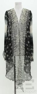 Jean Paul Gaultier White Black Silk Peace Sign Trim Cardigan Size L