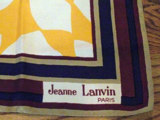Jeanne Lanvin Paris France Silk Square Scarf Rolled Edges Handstitched