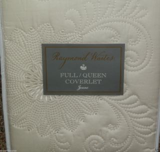 RAYMOND WAITES JEANE FULL / QUEEN QUILT COVERLET OFF WHITE FLORAL LEAF