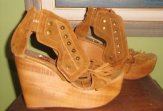 New Jeffrey Campbell Page One Tan Suede Wedge Platforms 10 $174 95