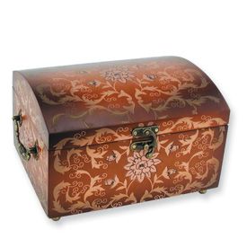 New Large Hand Painted Wood Floral Jewelry Box Chest