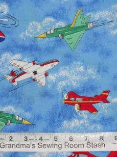 BTY Planes Helicopters Jet Fighters 1998 Fabric Traditions Blue