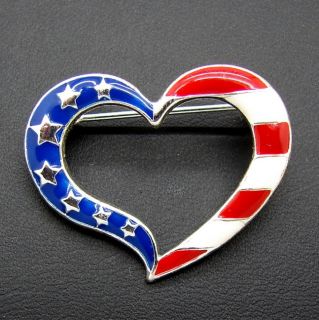  Heart Red White Blue American Flag Heart Pin Brooch Patriotic