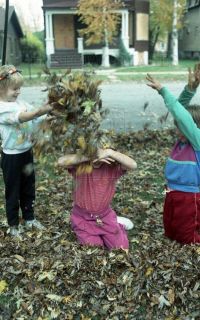 1991 35mm Negs Kids Having Fun Making Fort of Leaves 6