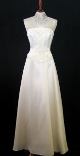 Jessica McClintock Light Ivory Satin Lace Wedding Gown Size 4