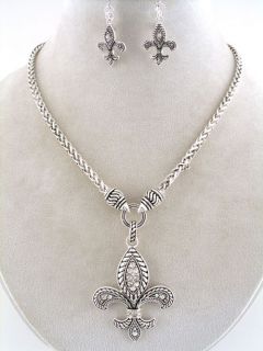  Inspired Silver Fleur de Lis Necklace Rhinestone Fleur de Lis