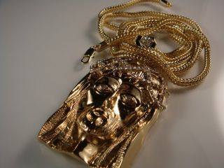 Yellow Gold EP Jesus Face Charm Franco Chain Necklace