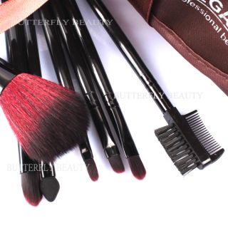 7pcs Pro Makeup Cosmetic Brushes Set Goat Hair with Coffee Leather Kit