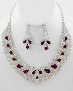  jewelry burgundy RHINESTONE choker necklace pierced earrings set prom