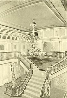 Interior shot of Providence , showing the main stairway and bulkhead