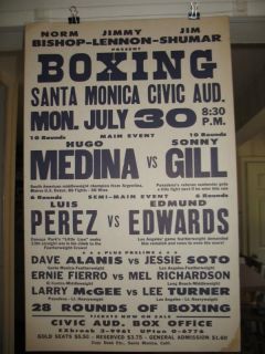 1962 Sonny Gill vs Hugo Medina Vintage Boxing Poster Santa Monica