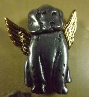 Dog Angel Pin Carded Gift Box Gold Tone Wings Pewter Tac New