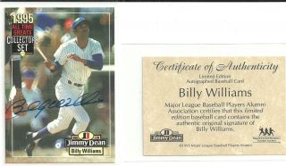 1995 Jimmy Dean Billy Williams All Time Greats Auto Autograph w COA