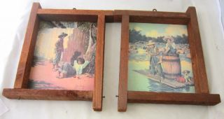 Pair of Vintage Jim Daly Picture Prints Framed in Rustic Wood Frames