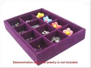 Purple Velvet 12 Compartment Jewelry Show Box Case Tray