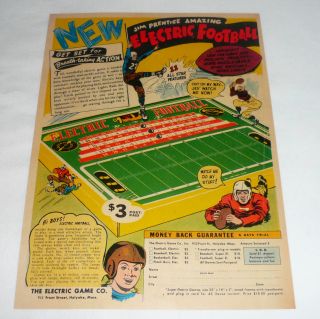 1950 Jim Prentice Amazing Electric Football Cartoon Toy Ad Page
