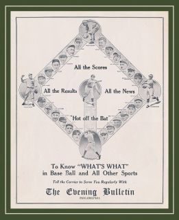 1927 Phil Evening Bulletin Ad Babe Ruth Cobb Johnson Hornsby Sisler