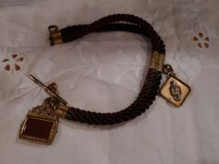 Antique Double Hair Watch Chain Two Fobs Cornelian