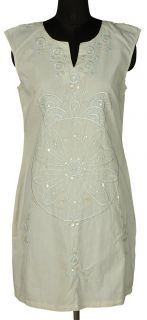 New $110 White Chocolate Embellishment Embroidered Green Cotton Dress