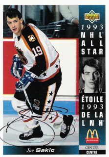 93 94 McDonalds NHL All Star Joe Sakic Autograph SSP