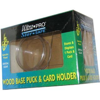 Dark Wood Base Puck Card Holder Display Case UltraPro Hockey