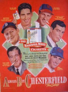 1948 Chesterfield Baseball Ted Williams Joe DiMaggio Stan Musial etc
