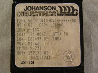 50 Johanson Dielectrics 500R11W103KW4H 01uF 50V MLCC