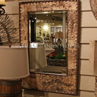 Telluride Large Wood Birch Bark Beveled Wall Mirror
