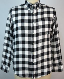 John Ashford Ivory Mist Black Plaid Flannel Button Front Shirt Long