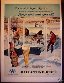 1953 Ballantine Beer Winter Scene John Clymer Ad