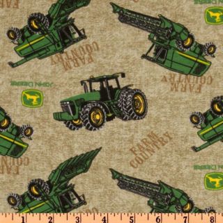 JOHN DEERE FARM COUNTRY TRACTOR TOSS 100% COTTON FLANNEL FABRIC 1/2