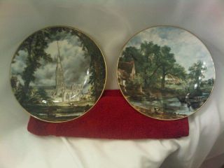  of 2 Staffordshire plates John Constable Salisbury Cathedral Hay Wain