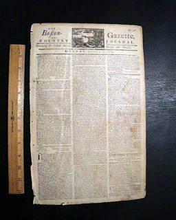 Colonial 1769 Boston Gazette MA Pre Paul Revere New England Old