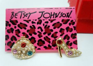 Betsey Johnson Full Crystal High Heels Handba Earrings 069E BJ Y