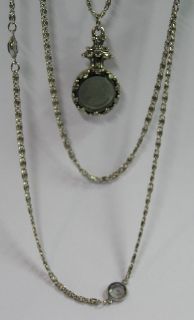 Old GOLDETTE Smoked Glass Intaglio CAMEO 3 Strand GRECIAN KEY 23 Chain Necklace  